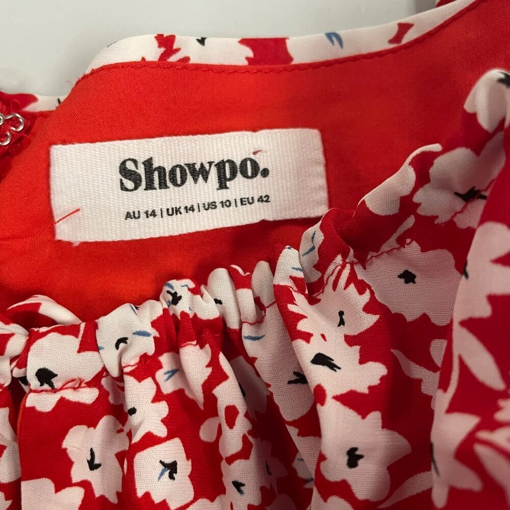 Showpo Floral Maxi Dress Off Shoulder 3/4 Sleeve Red/Multi Size 10 - Picture 8 of 8